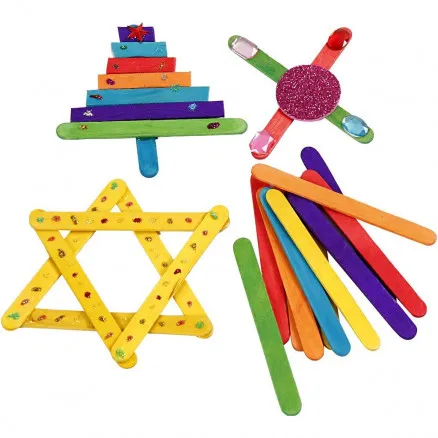 Glitter, sparkle and wooden sticks, assorted colours, 1 set