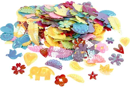 Sequins, mother-of-pearl colours, size 15-45 mm, 400 g/ 1 pack.